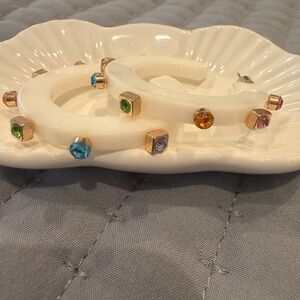 Chic White and Gold Hoop Earrings with Multicolor Gems